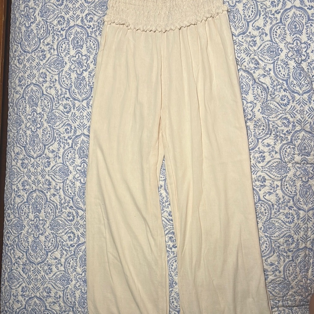 Ocean Drive Cream Wide Leg Pants with Elastic Waistband